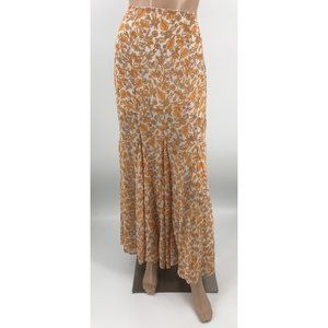 Free People Lilith Floral Print Orange Half Lined Semi Sheer Maxi Skirt Size 6